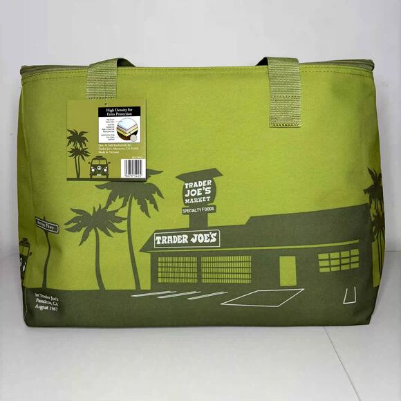 Set of 3 — Trader Joe’s Large Reusable Insulated Cooler Tote Bag Olive Green NWT - Picture 8 of 16